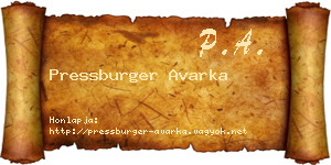 Pressburger Avarka névjegykártya